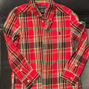 Red plaid polo button up